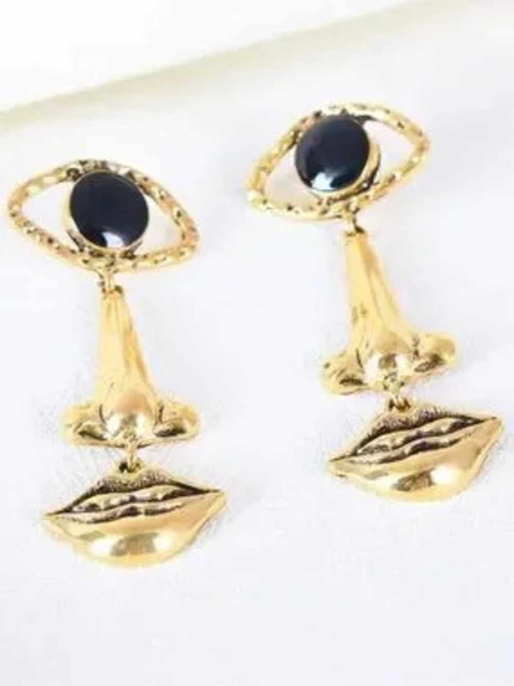 Anthropologie Gold Drop Earrings with Black Cabochon